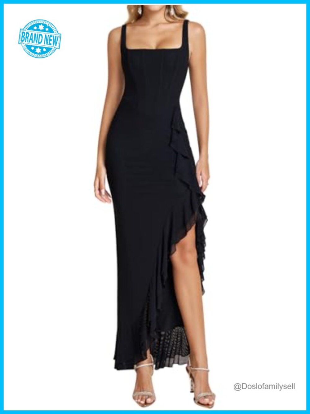 KUTUMAI Elegant Corset Long Formal Wedding Guest Dress Square Neck Bodycon Maxi